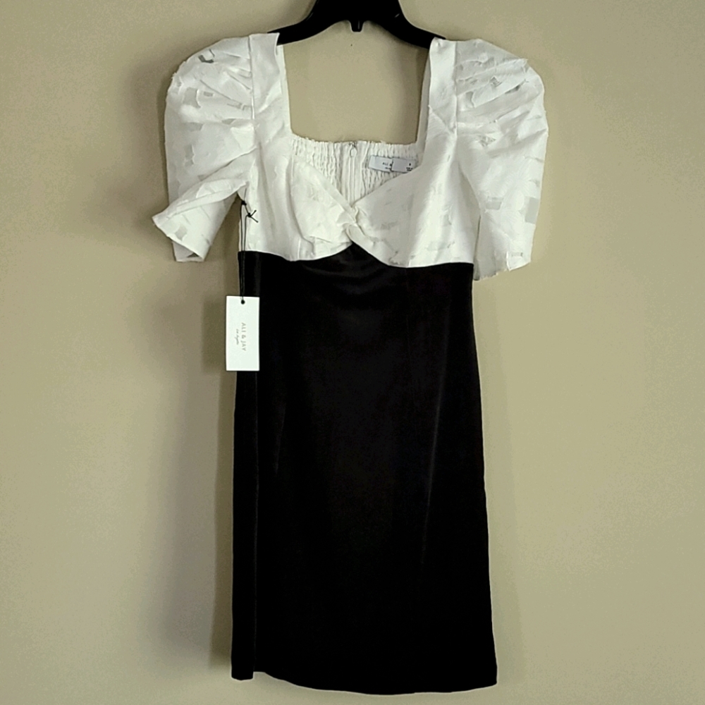 Ali & Jay Puff Sleeve Jacquard Velvet Bodycon Dress S - Picture 11 of 16